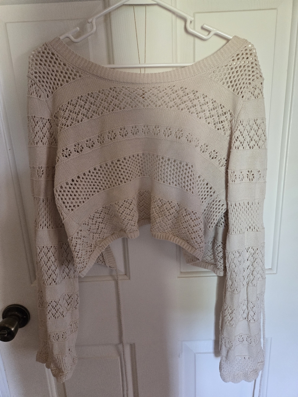 Aerie Women's Cream Open-Knit Cropped Sweater